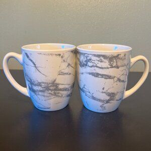 Set of 2 ROYAL NORFOLK Marbleized Gray & White Ceramic Mugs ~ Greenbrier